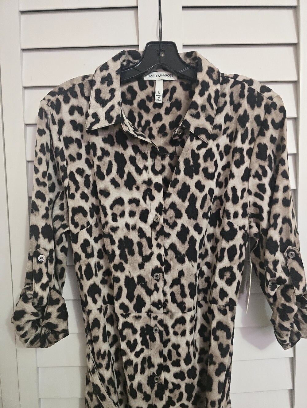 Cheetah Print Button Down Belted Shirt Dress - Picture 1 of 6